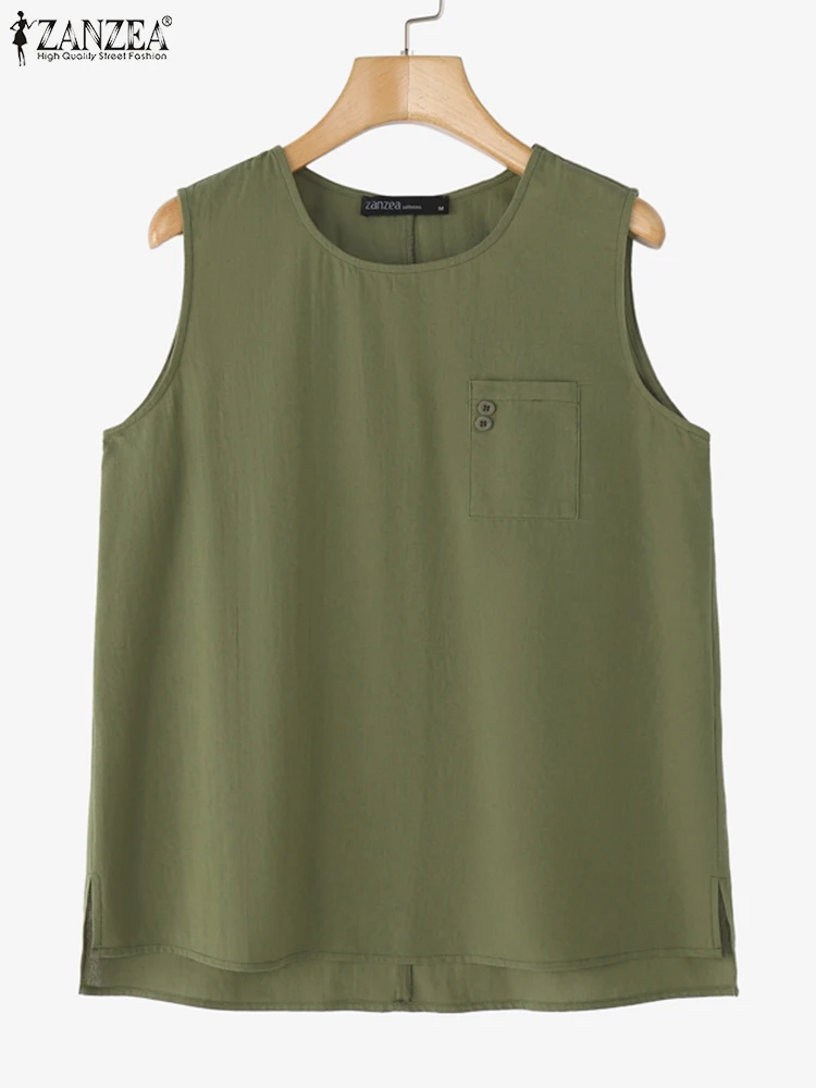 

Women Summer Tanks Tops ZANZEA Casual Sleeveless Cotton Shirt Elegant Work Blouse Loose Hoiliday Beach Camis Oversize Tees 2025
