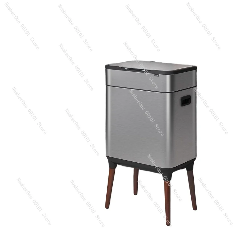 Intelligent Induction Sorting Trash Bin, Stainless Steel, High Leg with Lid Light, Household, Kitchen, Living Room, Office