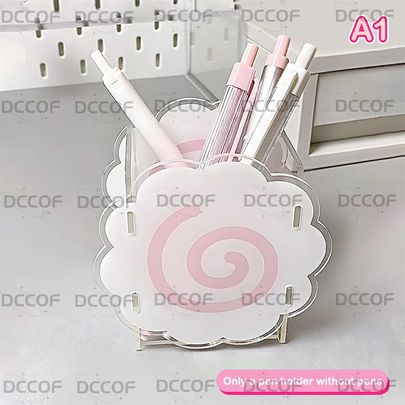 

Cute Acrylic Cloud-Shaped Pen Holder Fish Cake Pen Holder Large-Capacity Desktop Stationery Spiral Design Pen Storage Box