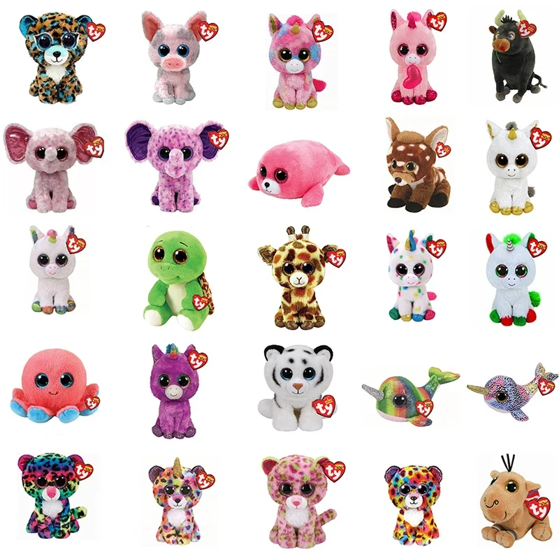 10pcs/lot 15CM Ty Big Eyes Beanie Plush Stuffed Animal Toy Unicorn Tiger Leopard Turtle Narwhal Deer Giraffe Children Kids Gifts