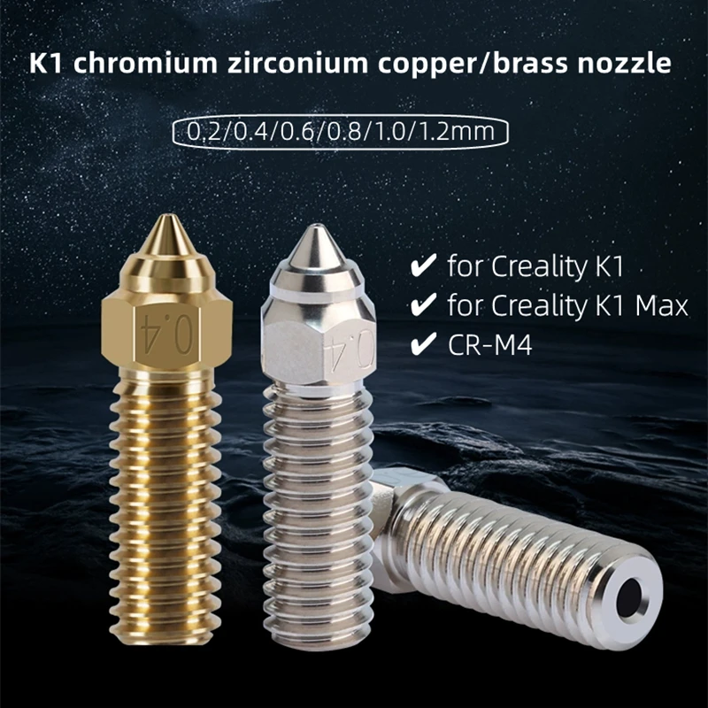 1PCS for Creality K1/K1 Max Nozzle Brass High-speed 3D Printer Nozzles 0.2/0.4/0.6/0.8/1.0/1.2mm 1.75mm Filament for K1MAX CR-M4