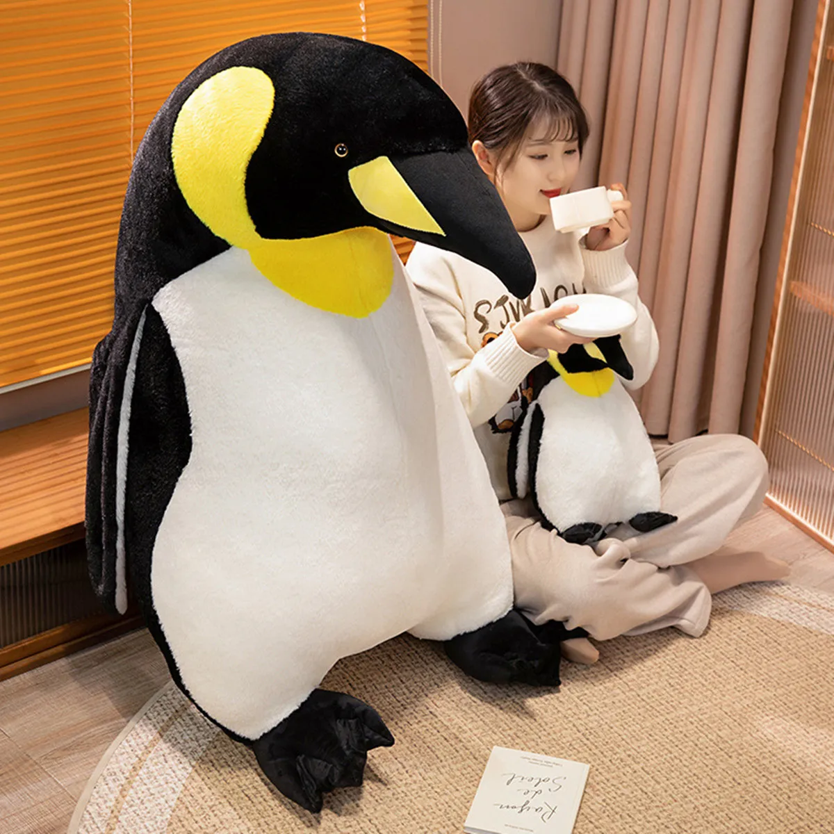 Śliczna puszysta imitacja pluszowej zabawki Kawaii Penguin Peluche prawdziwe życie lalka zwierzęca dekoracja wnętrz dzieci prezenty urodzinowe dla dzieci