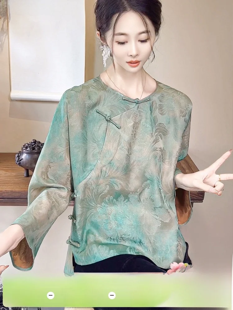 

Новая китайская шелковая блузка из натурального шелка Xiangyun для молодых женщин, свободного кроя, длинный рукав