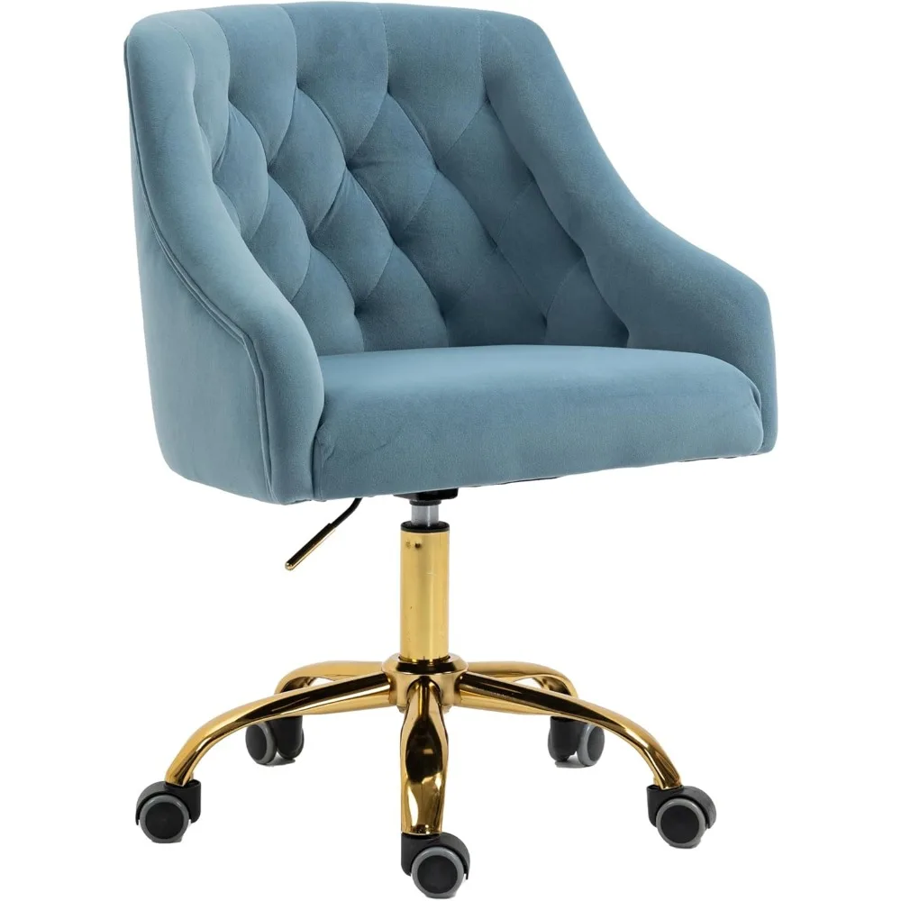 

Comfy Home Office Task Chair with Wheels, Cute Modern Upholstered Velvet Seashell Back Adjustable Swivel Vanity Desk Chair, for