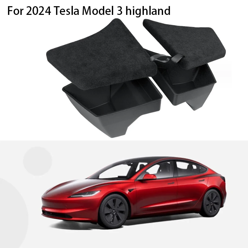 For Tesla Model 3 Highland 2024 2023 Rear Trunk Storage Box Bins Left Right Corner Organizer Accessories Flocked Lids TPE Cargos