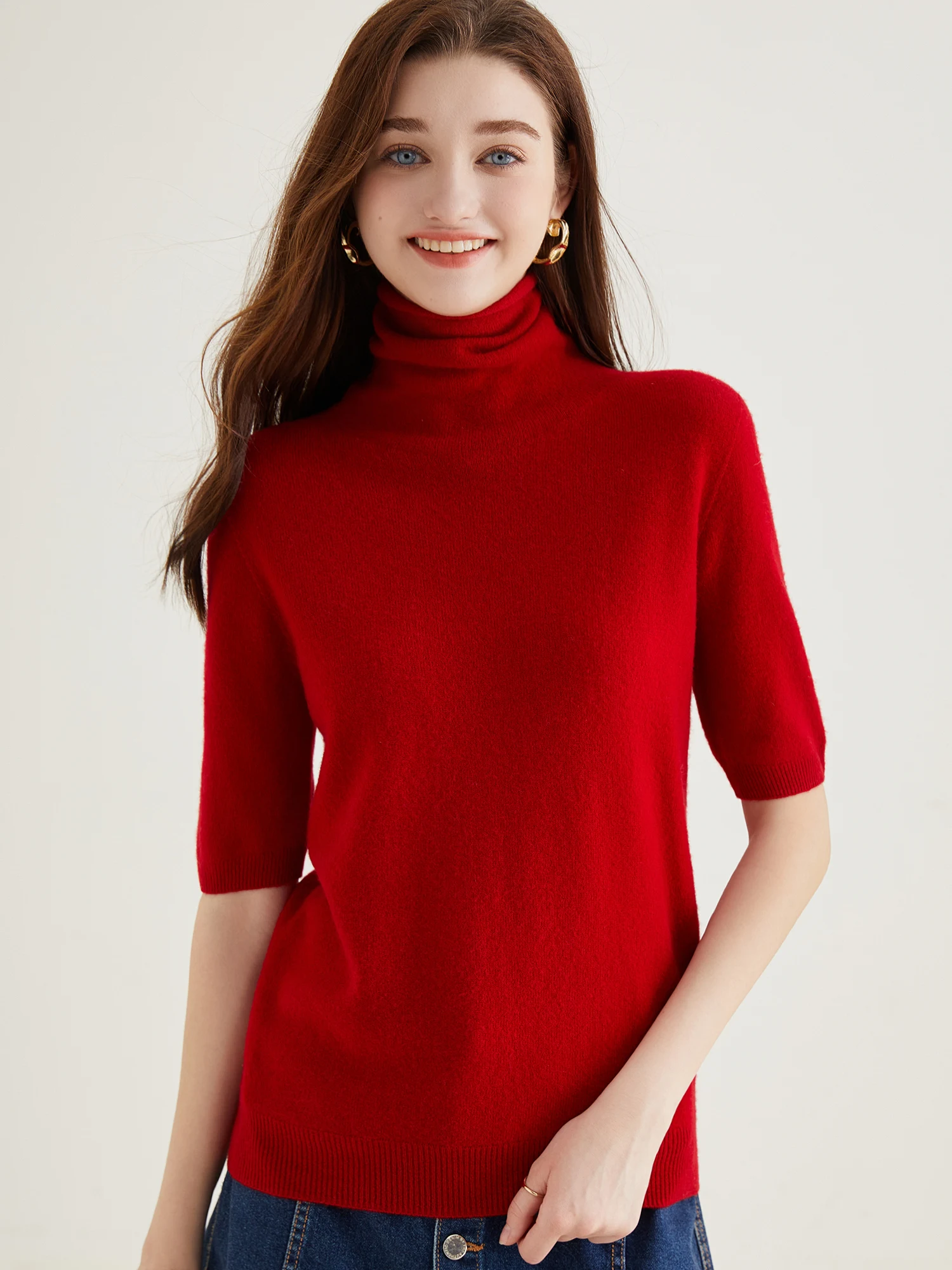 Women's Sweater Short Sleeve Fashion Women Sweaters 2023 New 100% Merino Wool Knitwears Vintage Tops Turtleneck Pullover Clothes