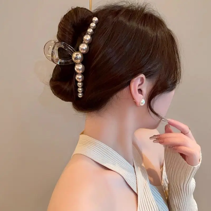 Korean Version of Fashionable  Champagne Color Large Pearl Clip Temperament Girl Hair Grab Versatile Ponytail Hair Accessories