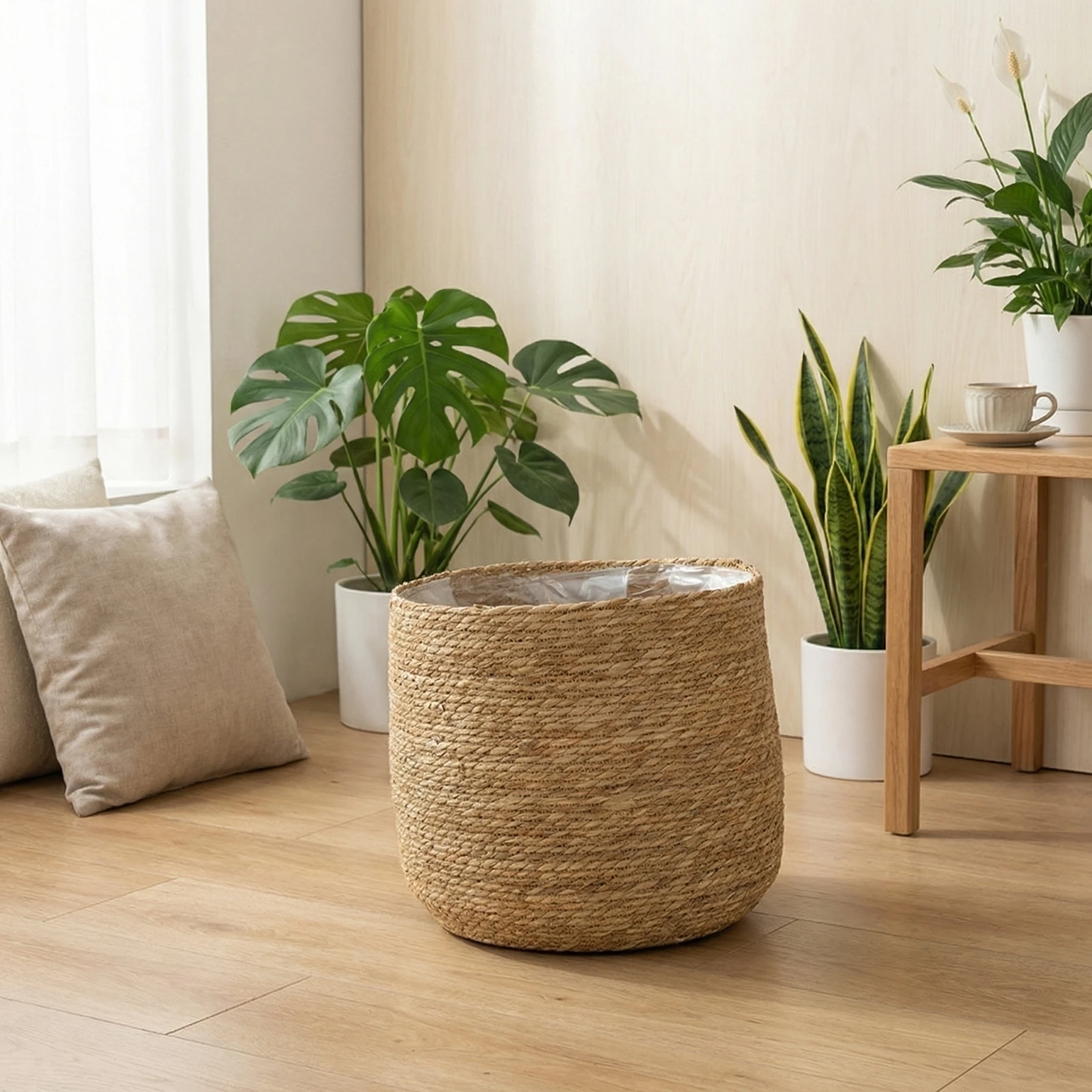 1Pcs For Garden Terraces Flower Pot Basket Rattan Straw Furniture Decoration Grass Woven Flowerpot  Planter Basket