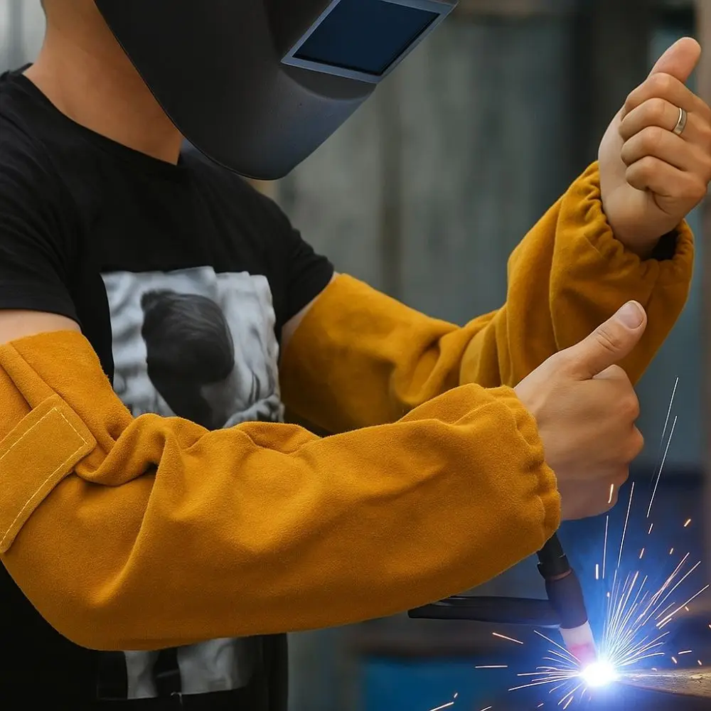 

Breathable Leather Welding Arm Guards High Heat Resistance Cut Resistance Welding Arm Sleeves Abrasion Resistant