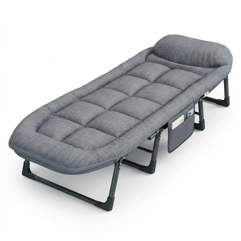 Portable Folding Bed 6-Position Adjustable Camping Cot with Soft Padded Mattress Heavy Duty Steel Frame Office Nap Sleeping Lounger Outdoor Travel Guest Bed