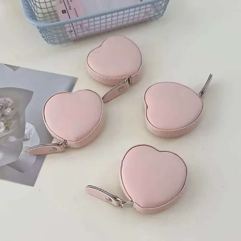 Pink PU Leather Tape Measure, Mini Daily Portable Heart-shaped Ruler, Three Circumference Soft Ruler, Gift Small Tape Measure