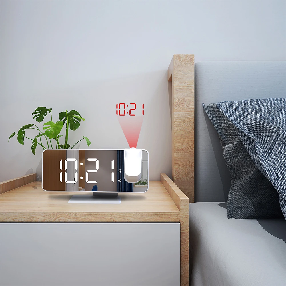 

Электронные проекционные часы LED с дисплеем времени и температуры, умный светящийся будильник для дома, спальни, гостиной