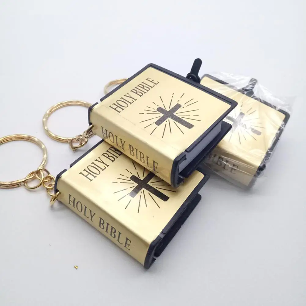 Mini Holy Bible Keychain Real Paper Can Read Religious Christian Cross Keyrings Holder Car Key Chains Fashion Gifts Jewelry image 5