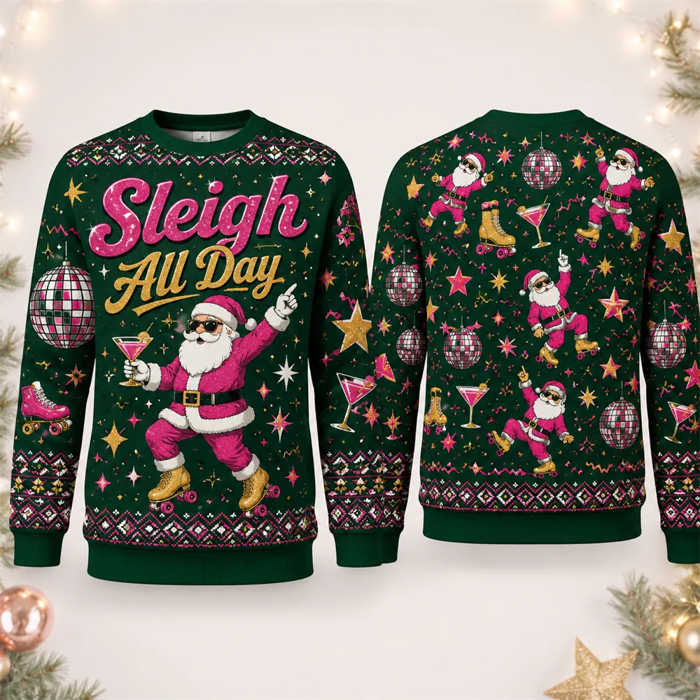 Parent-Child Matching Funny Multi-theme Print Ugly Christmas Crew Neck Long Sleeve Casual Holiday Sweatshirt for Kids and Adults