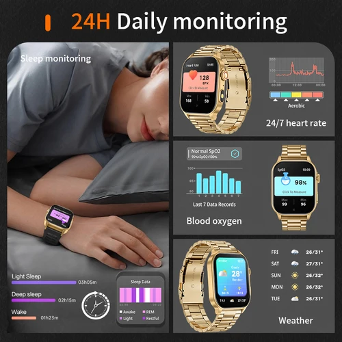 Imagen 2 del producto Reloj inteligente LIGE con pantalla HD de 2,01 pulgadas para hombres y mujeres, Monitor de salud, relojes deportivos para Fitness, voz AI, llamada Bluetooth, reloj inteligente para hombre, nuevo