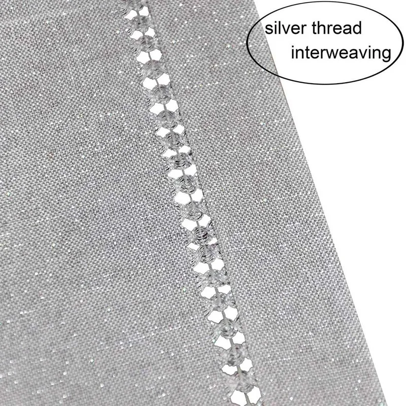 Hand Hemstitched Dining Table Runner Dresser Scarves, Silver Thread Interweaving (12 X 72 Table Runners)