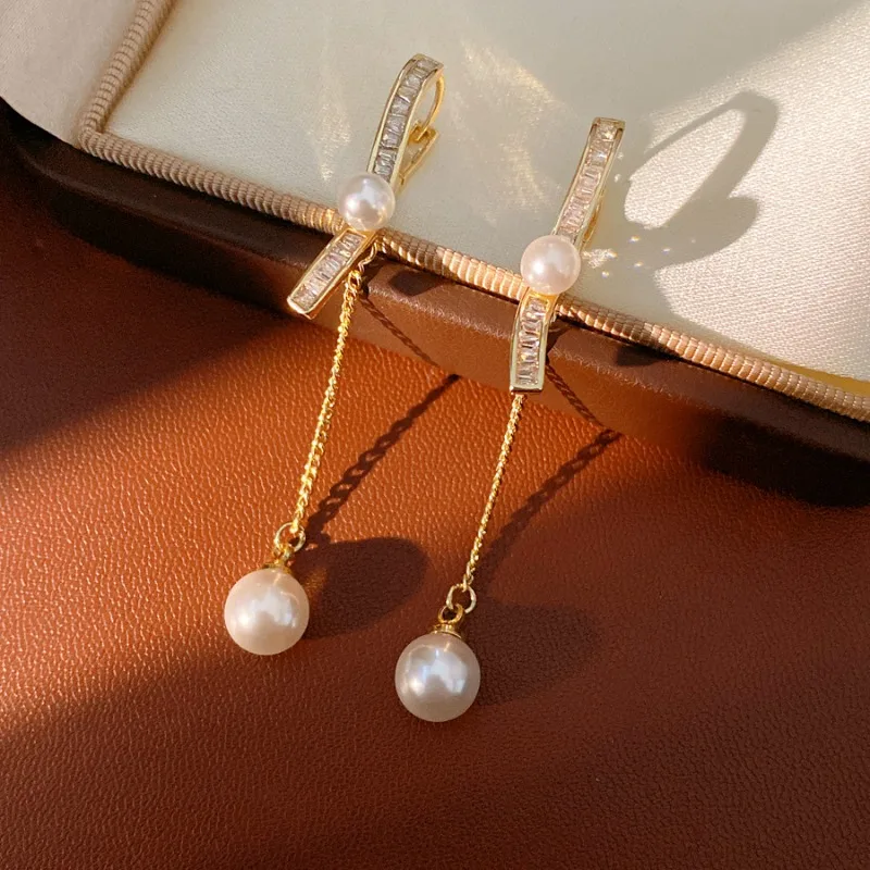 

Korean Long Tassel Imitation Pearl Water Drop Earrings for Women Luxury Wedding Party Premium Jewelry