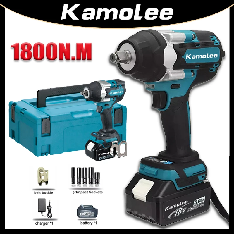 Kamolee 1800N.M Torque Cordless Impact Wrench  DTW700 Brushless 1/2 Inch Electric Power Tool For Makita 18V Battery