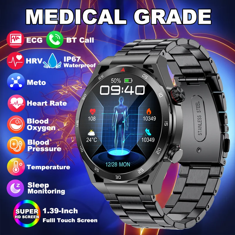 

LIGE For Xiaomi Medical Grade ECG+PPG Smart Watch New BT Call Heart Rate Blood Oxygen Thermometer Health Tracker Smartwatch Men