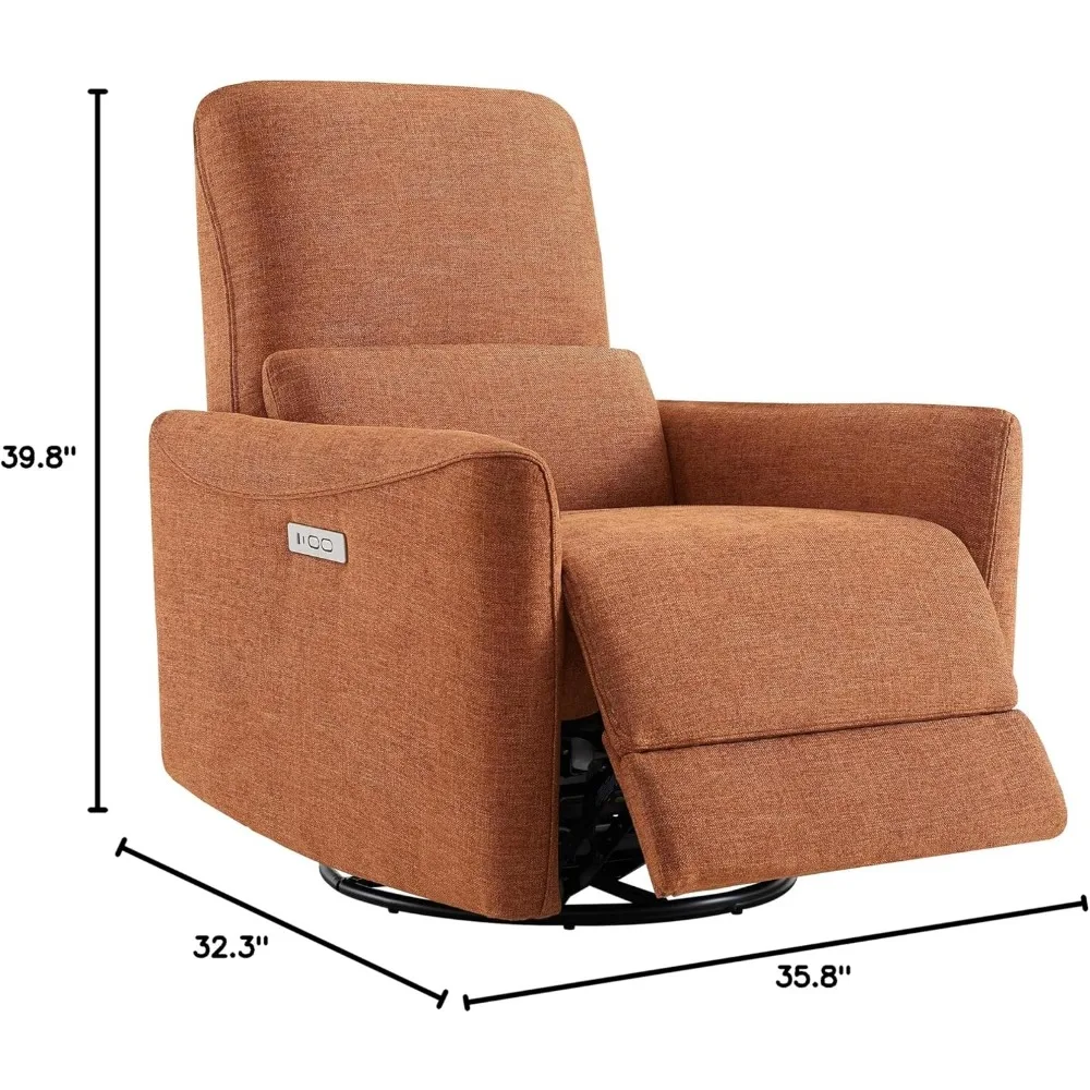 Power Recliner Chair Swivel Glider, FSC Certified Fabric Living Room Nursery Reclining Sofa Chair with Lumbar Support