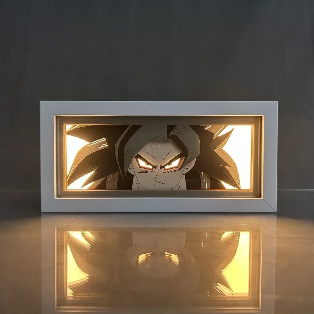 Anime Dragon Ball Z Figure Paper Carving Lamp Son Goku Vegeta Paper Cut Shadow Box Bedroom Decoration Kid Birthday Gifts