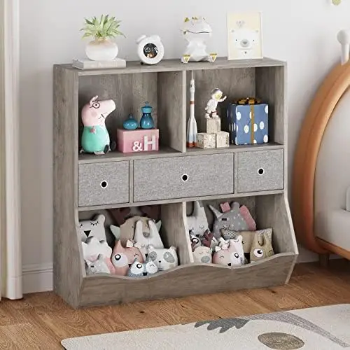 

Bookshelf and Bookcase Toy Multi with Cubby Organizer Cabinet and Drawers for Boys Girls for Children's Room Playroom Hall Fan