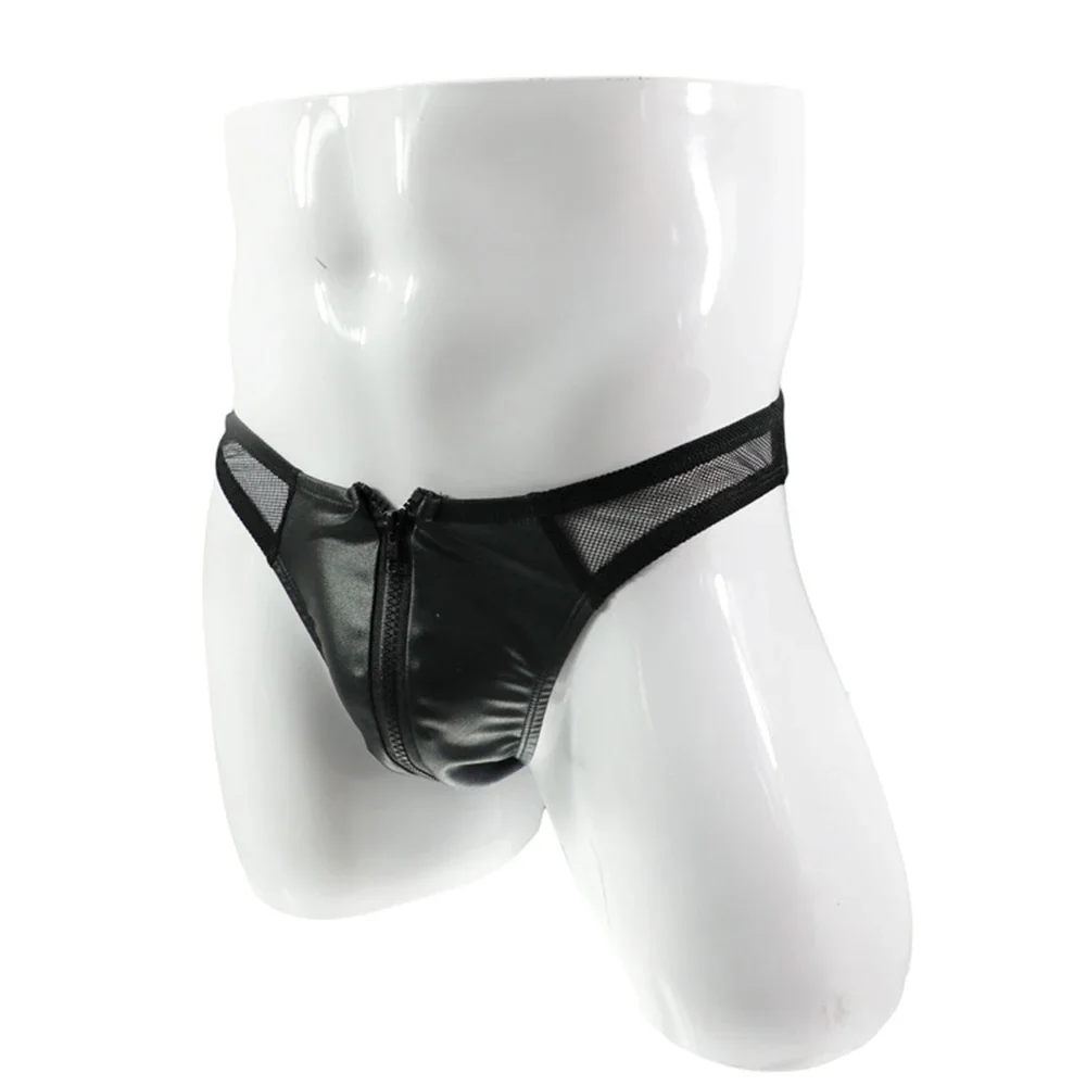 

Мужские сексуальные трусы из искусственной кожи, мужское нижнее белье на молнии, сетчатые трусы, дышащие трусики для ночного клуба с низкой талией, U-образная сумка, мужской 2022,