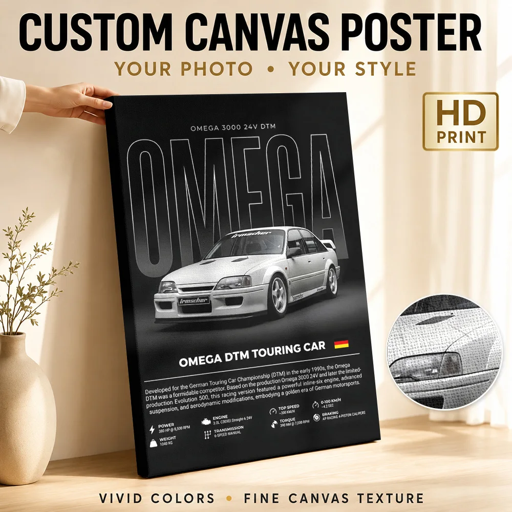 German Omega DTM Touring Car Canvas Poster Personalized Photo Detailed Infographic Wall Art For Man Cave Motorsport Fan Gift