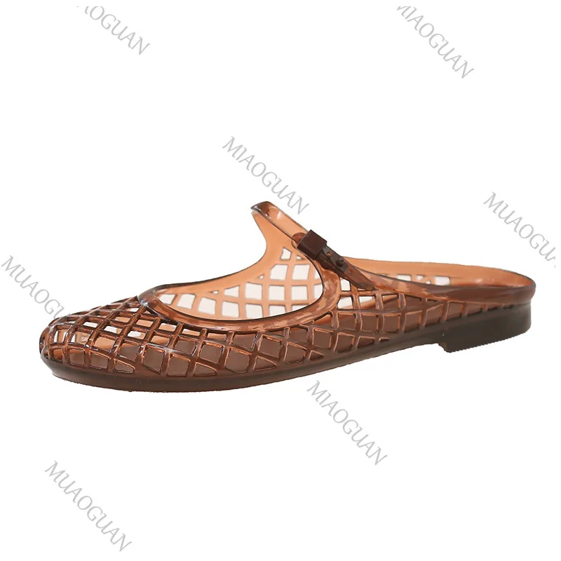 Women Jelly Flat Slippers Summer Fashion Mesh Breathable Sandals Hollow Designer Shoe Casual Beach Walking Baotou Slide Footwear view 5