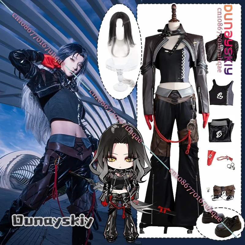 

Game Path to Nowhere Angell Cosplay Costume PU Leather Jacket Trousers Set Woman costume Angell Role Play Wig Shoe Suits xs-2xl