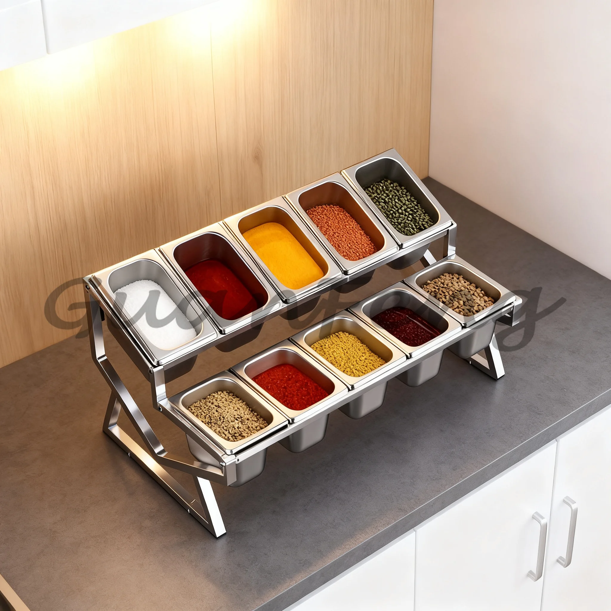 Stainless Steel Seasoning Box Rack, Kitchen Spice Storage Holder, Self-service Condiment Table Small Ingredient Organizer