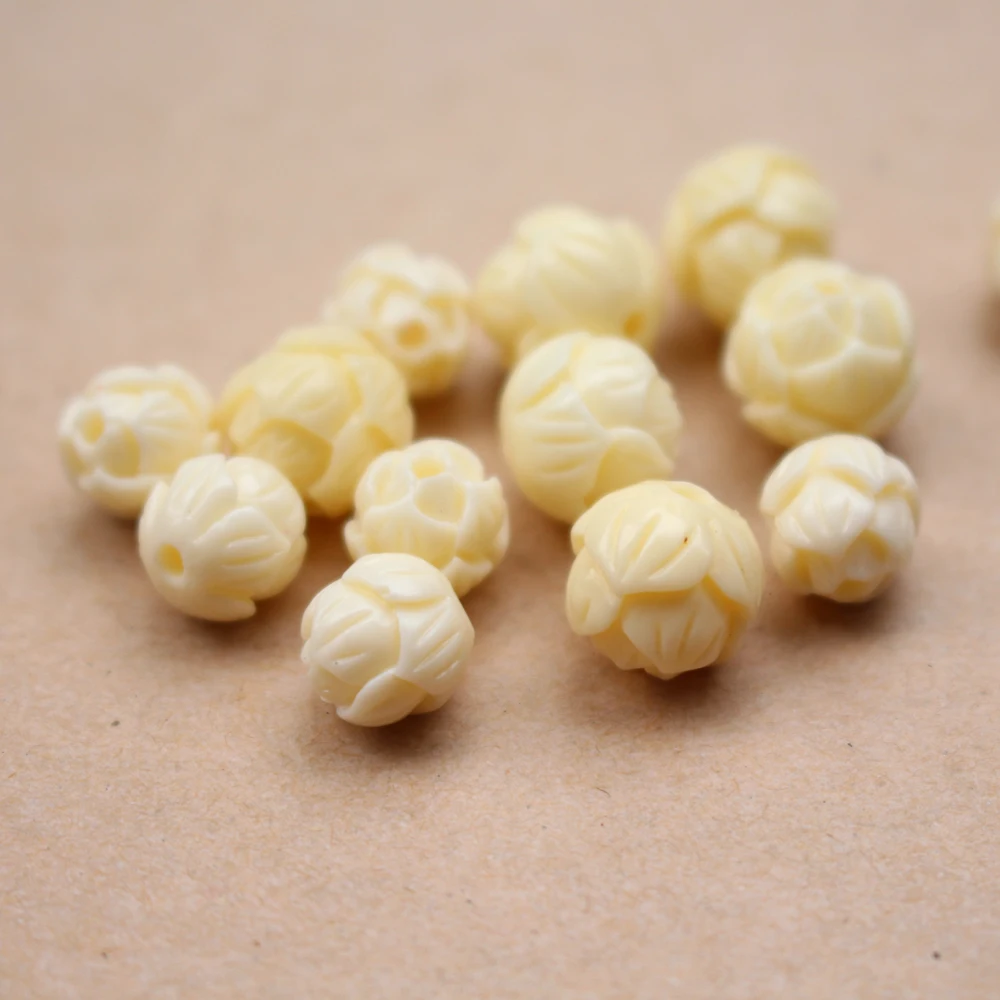 20Pcs Carved Lotus Beads Artificial Coral bead 8mm 10mm 12mm Beige Color for Jewelry Bracelet  Necklace making Bulk Craft DIY