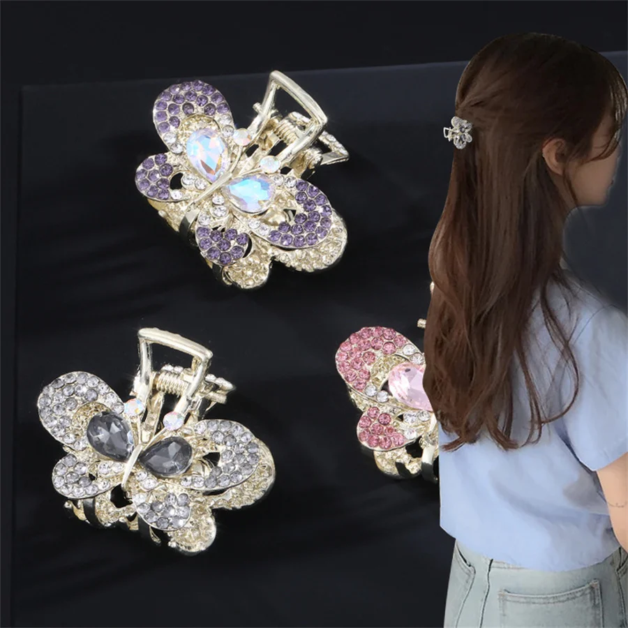 New Korean fashion Crystal Metal Crab Claw Clip For Women Girls Charm Full Rhinestone Wedding Hair Accessories Jewelry Gift