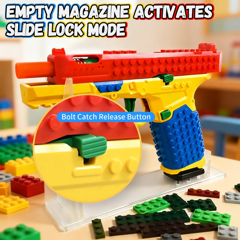 Bloco de construção pistola brinquedo disparo contínuo e embalagem vazia pendurado estilo-diy arma modelo brinquedo ao ar livre cs jogo para meninos adultos