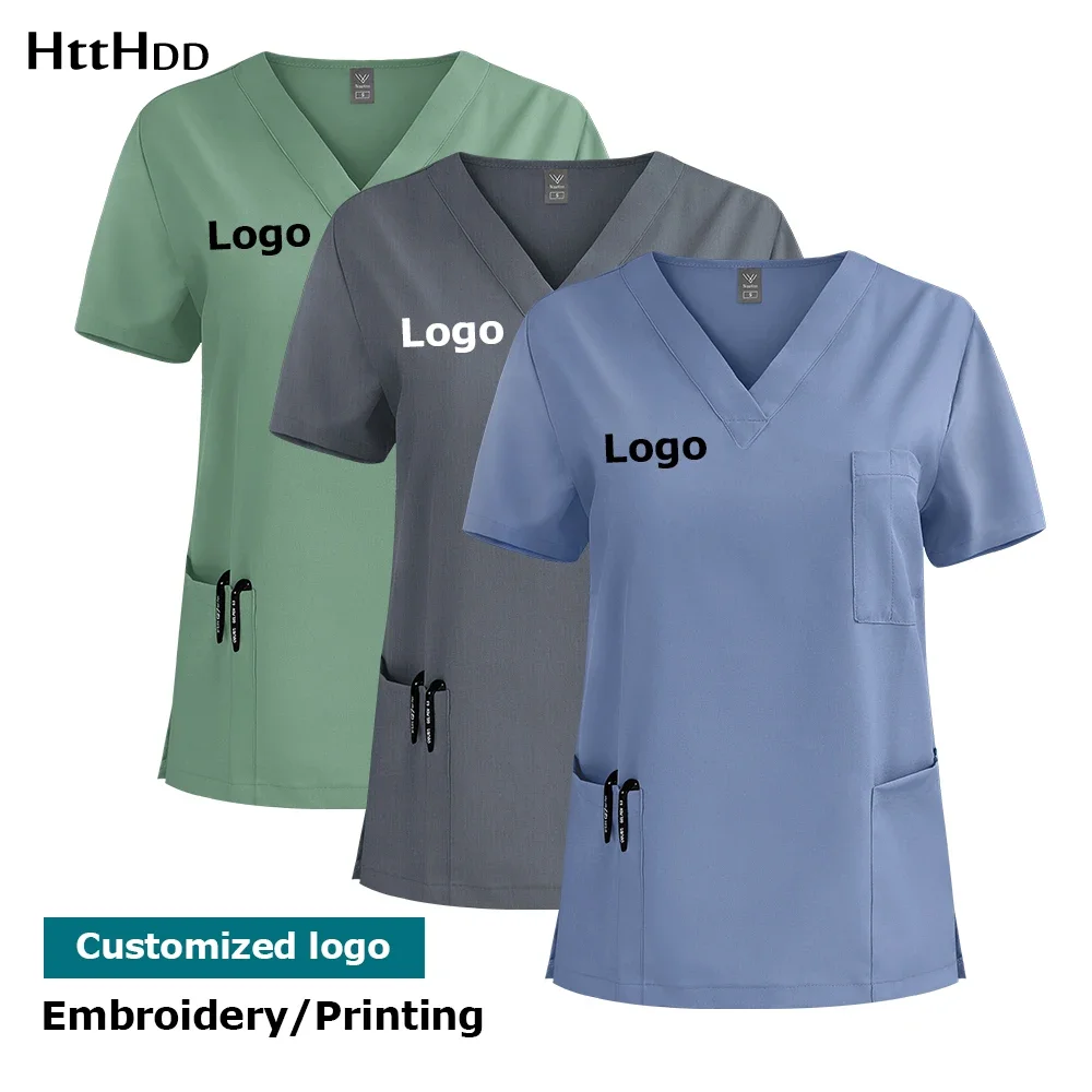 Tenue de travail personnalisée avec LOGO pour femme, uniforme clinique respirant, vêtements de travail SPA, uniformes de beauté, tenue de pharmacie, blouse de travail