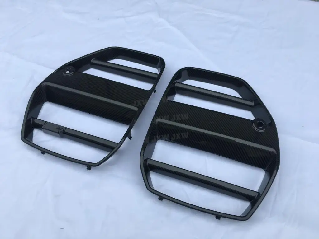 Dry Carbon Fiber FRP Car Front Bumper Kidney Grille Dual Slat Grille Body Kits For BMW G80 M3 G82 G83 M4 2021 + Without ACC