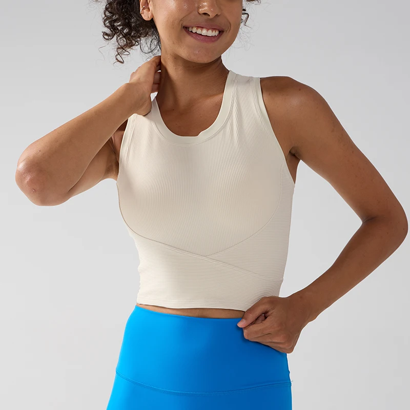 

Летний модный ребристый однотонный жилет для йоги, противоударный плотный жилет высокой интенсивности для йоги, жилет для бега и фитнеса без рукавов ‍ ♀️