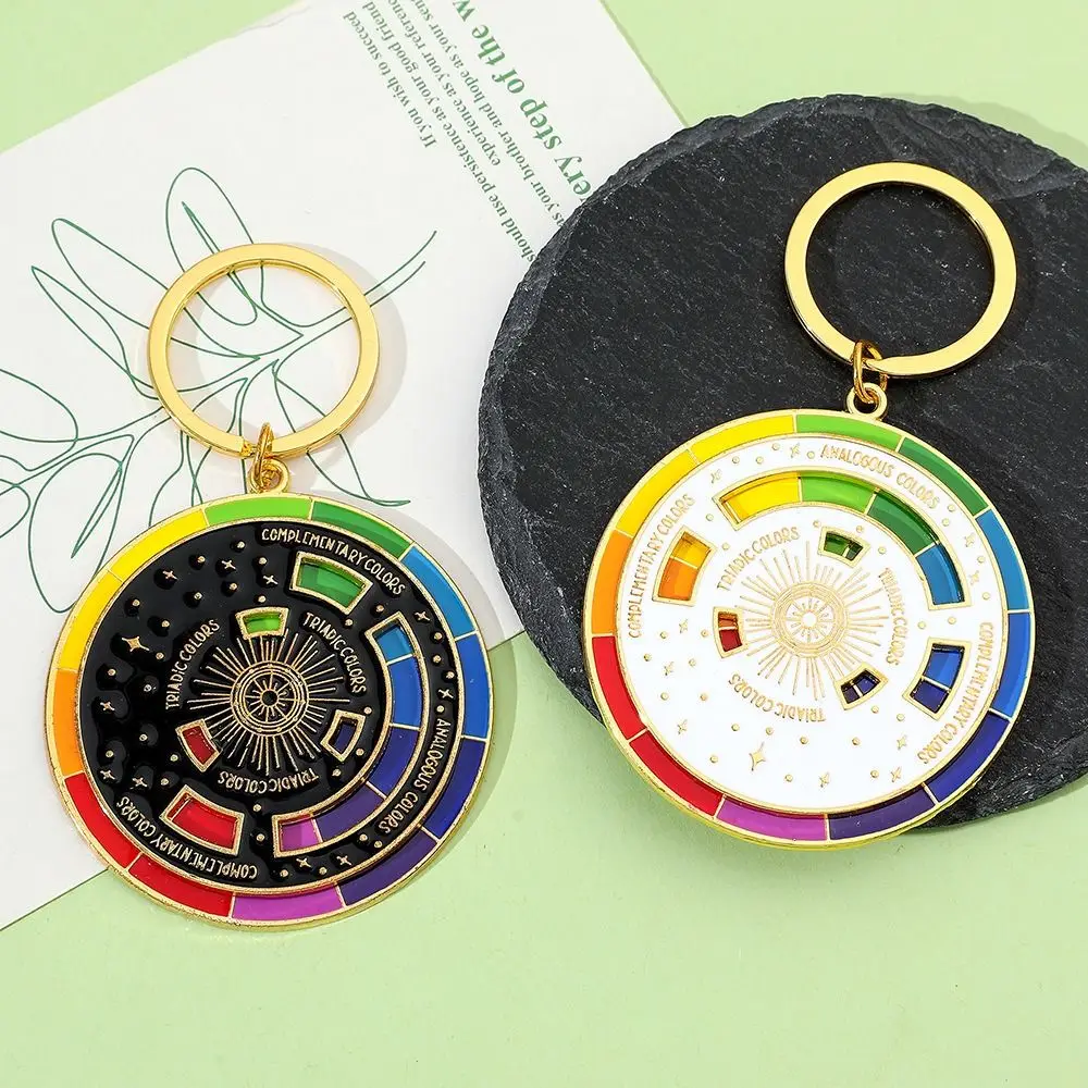 Rotatable Spinning Color Compass Keychain Metal Color Wheel New Color Wheel Keyring Creative Palette Palette Art Keychain