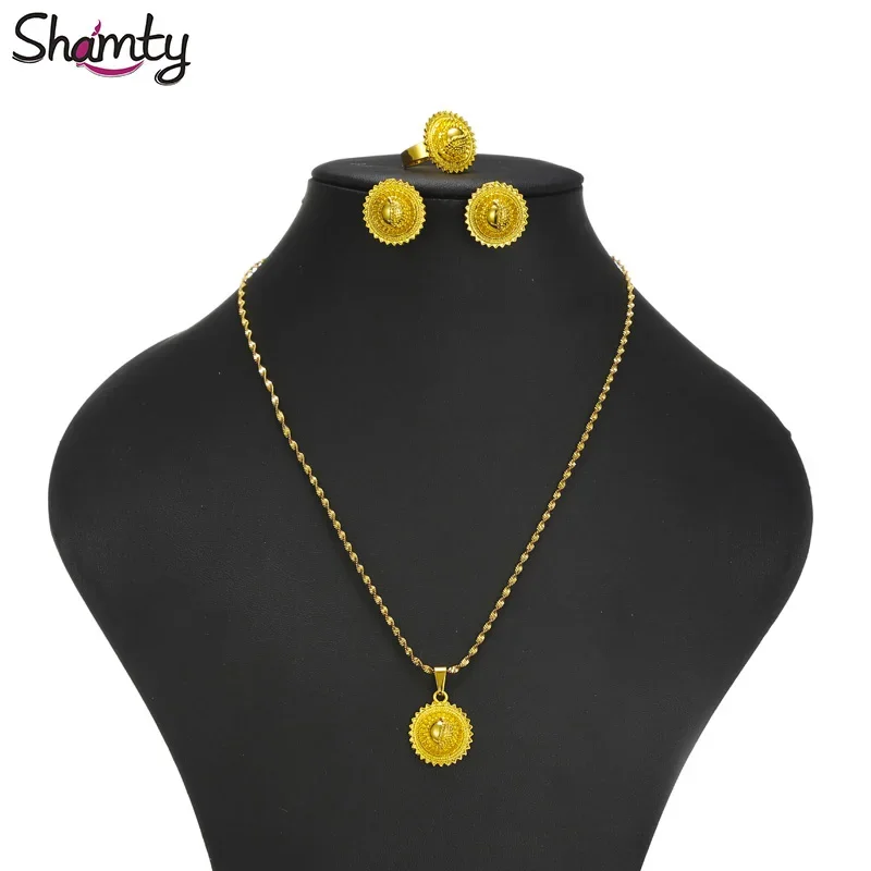 Shamty African Pure Gold Color Set Small Size For Woman Ethiopian Bridal Jewelry Sets Wedding Jewelry Sudan Habasha A300050