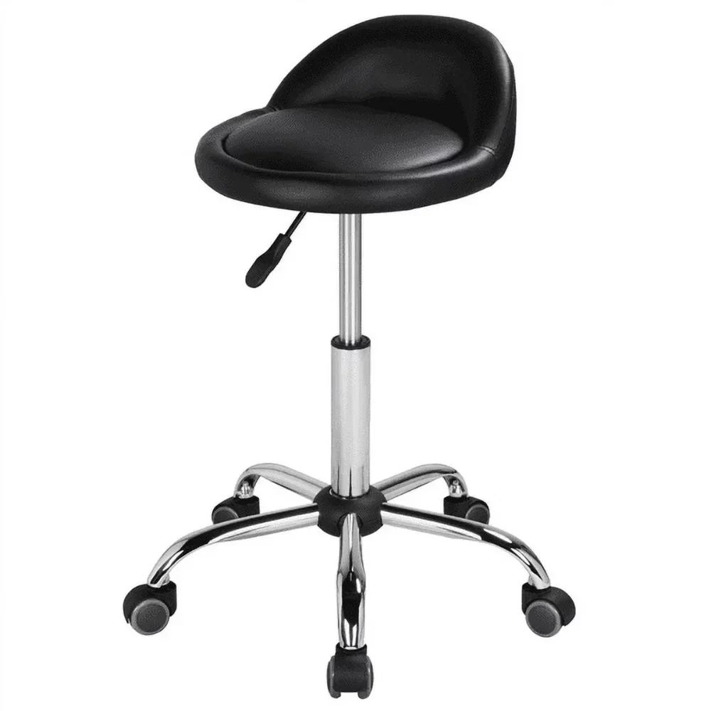 

Adjustable Rolling PU Leather Salon Stool, Black Made of High-quality Steel Soft Foam, Durable and Mobile Salon Stool