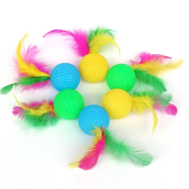 4PCS Cat Self-Happy Toy Badminton Amusing Colorful Cat Ball Sound Catch Feather Pet Supplies Interactive Pet Toys