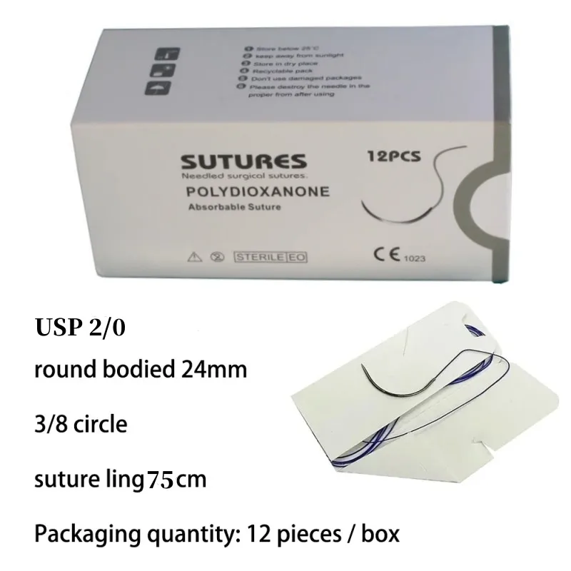 

12pcs Pet Specific PDO 3/8 Circle 75CM With Needle 2/0 3/0 4/0 5/0 round bodied / reverse cutting Animal Cat Dog Pet Care Room