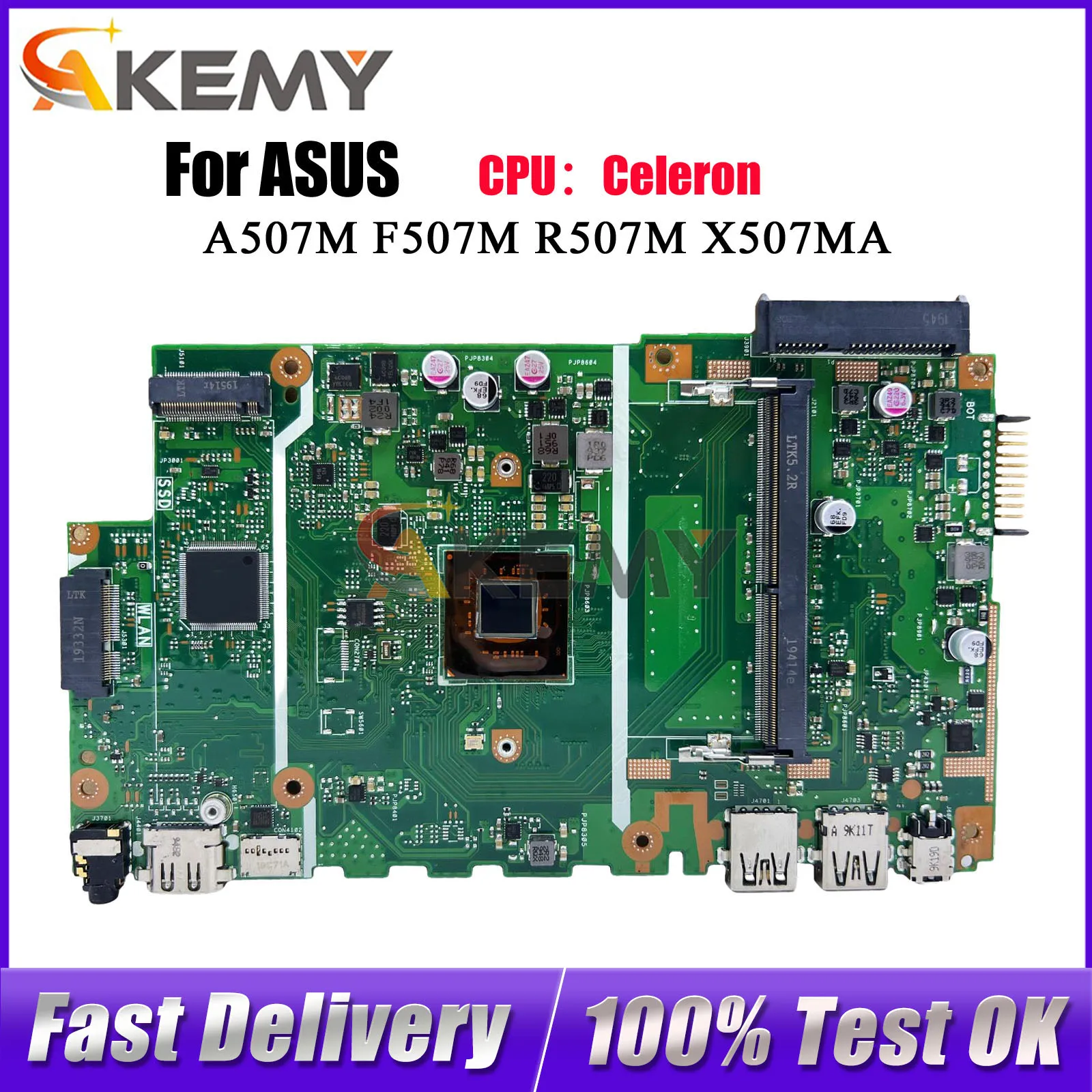 Placa base para portátil X507MA para ASUS VivoBook F507M R507M X507M X507MA A507M con CPU Celeron, 100% probada, en stock.