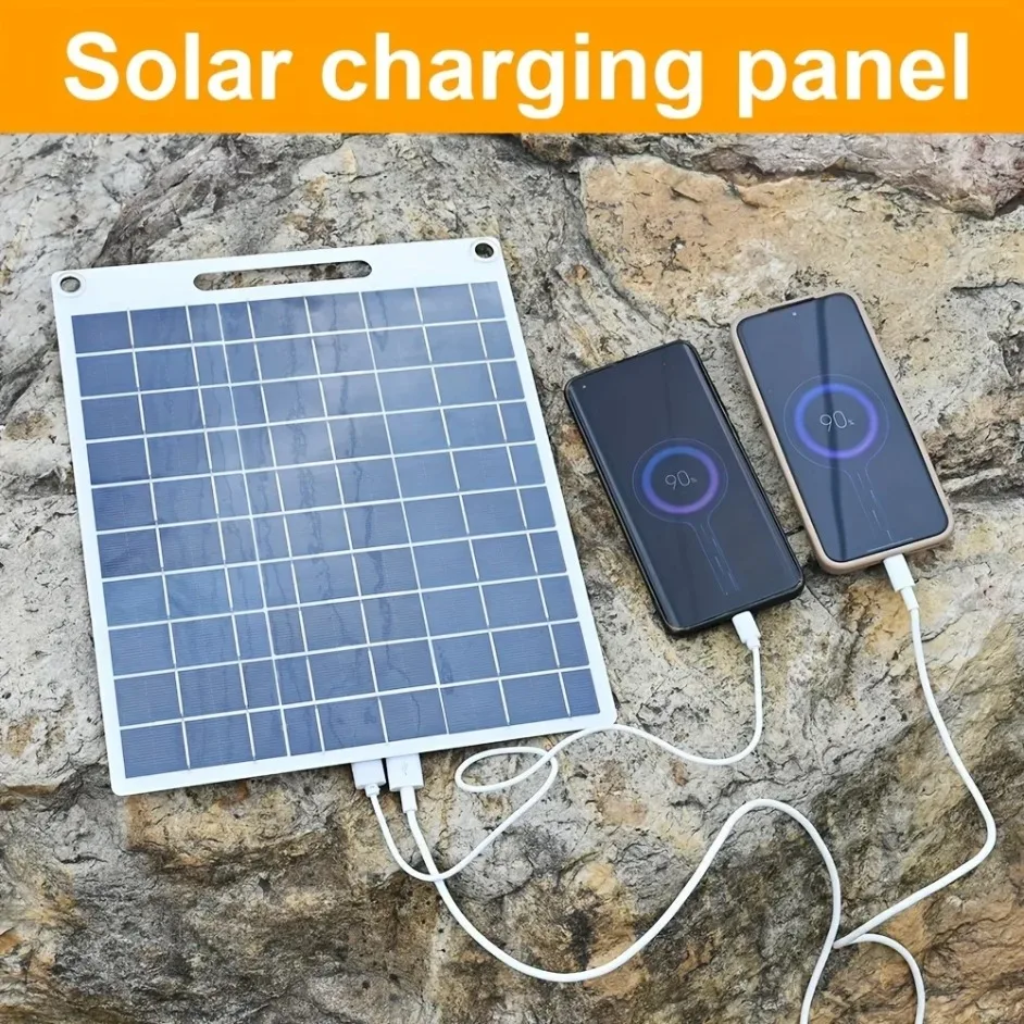 Notfall-Solarladegerät mit Dual-USB-Anschluss für Outdoor-Camping zum Aufladen von Handys, Taschenlampen und Ventilatoren