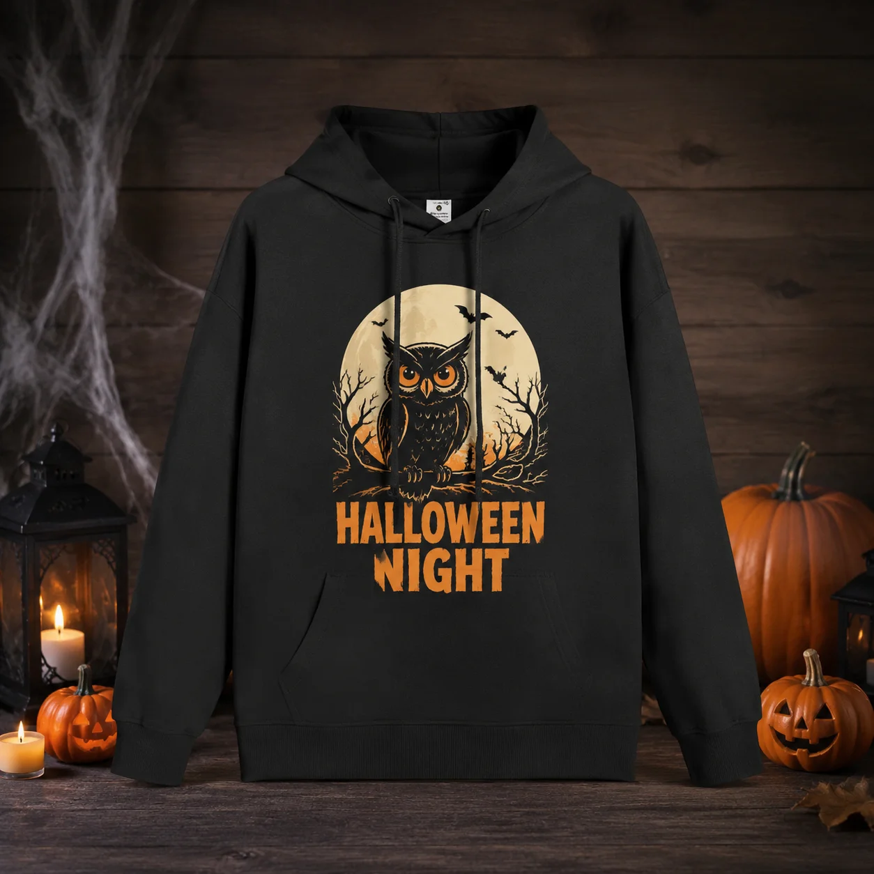 Unisex Spooky Night Hoodie Custom Halloween Owl Sweatshirt Full Moon Fall Party Pullover Trick or Treat Casual Hoodies Top