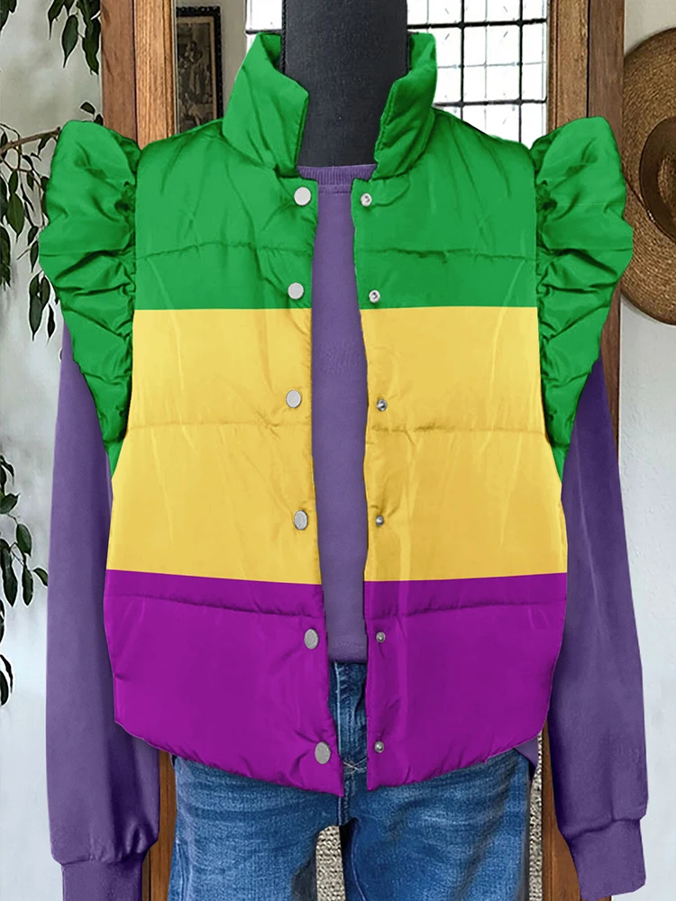 Mardi Gras Contrast Print Pocket Vest