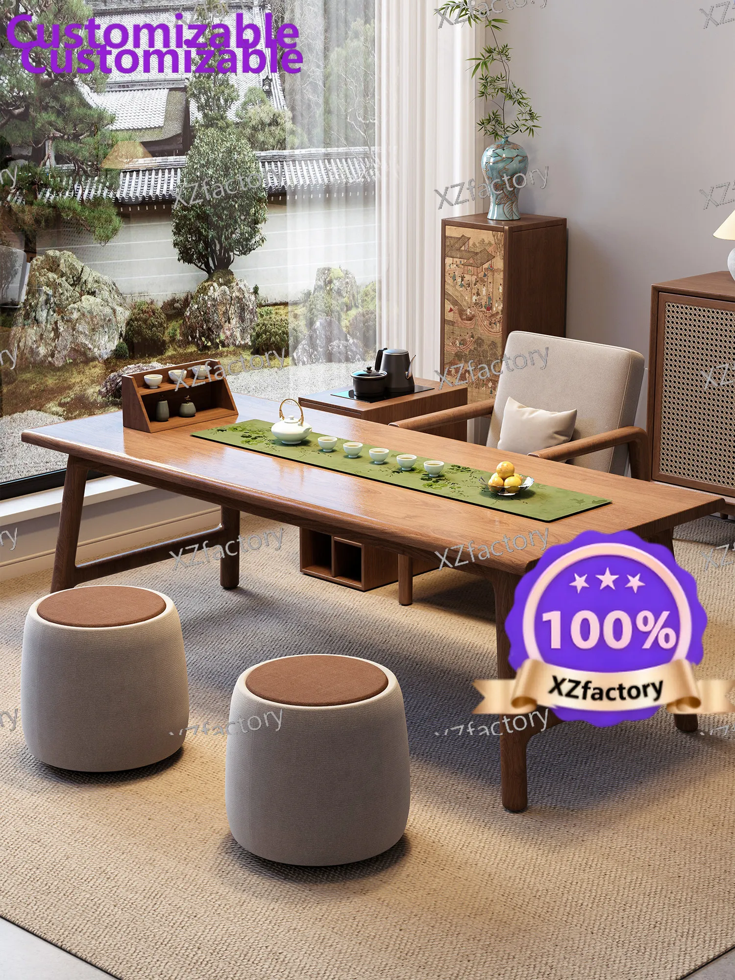Factory Direct 2026 Top RatedSolid wood tea table and chair combination household new Chinese balcony tea table small coffee tab
