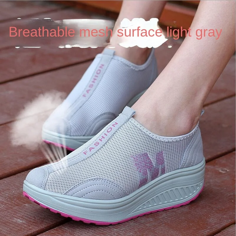 Women Casual Shoes Lightweight Slip on Wedge Platform Sneakers Women Breathable Air Mesh Summer Swing Shoes Tenis Feminino