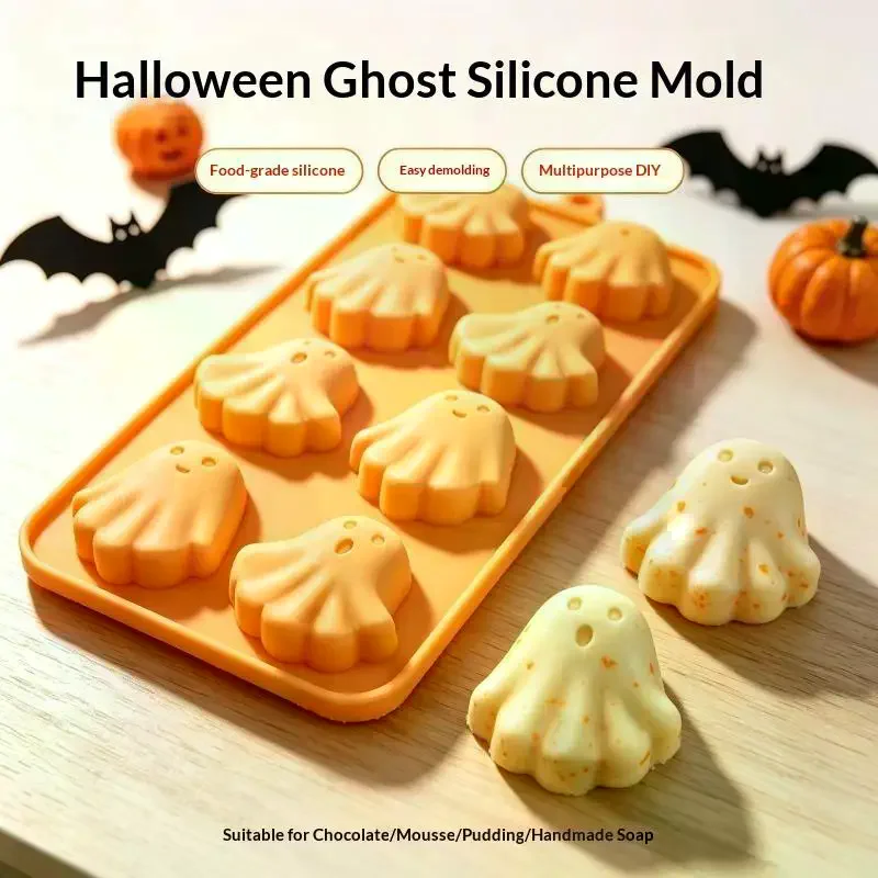 Halloween Ghost Silicone Mold Food Grade Easy Demoulding DIY Chocolate Pudding Soap Baking Events No Stick Spooky Fun