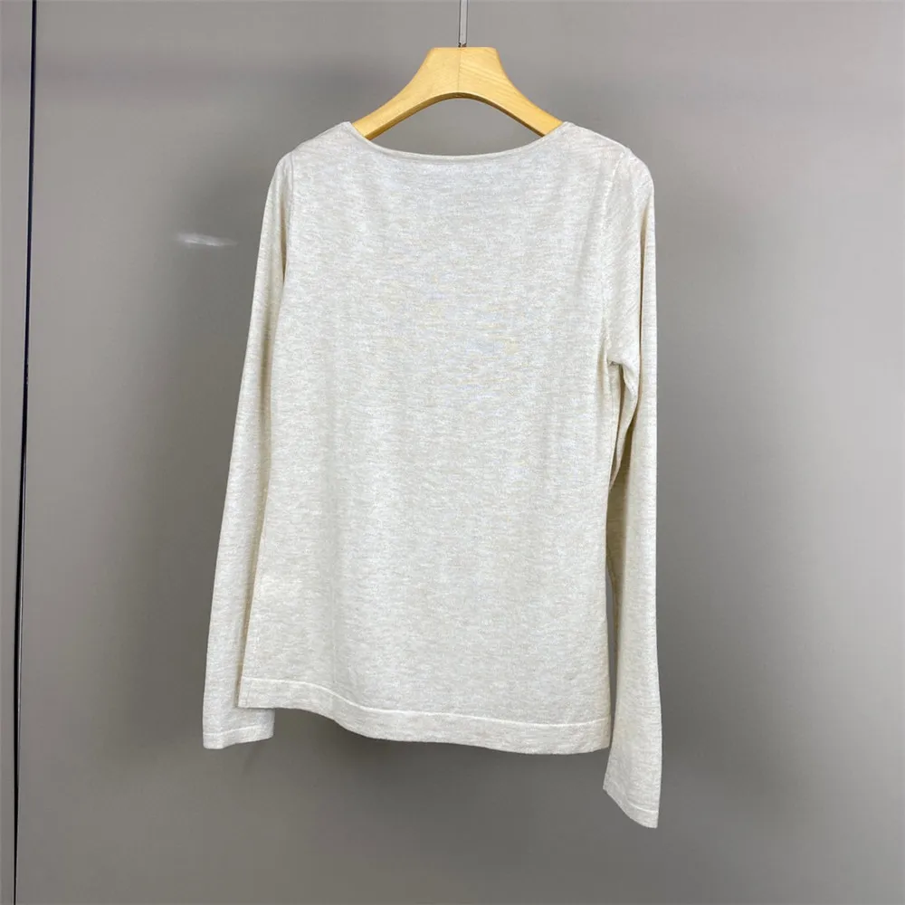 Autumn B*C Round Neck Gold Thread Cashmere Knitted Bottoming Shirt Solid Color Silk Inner Top for Women